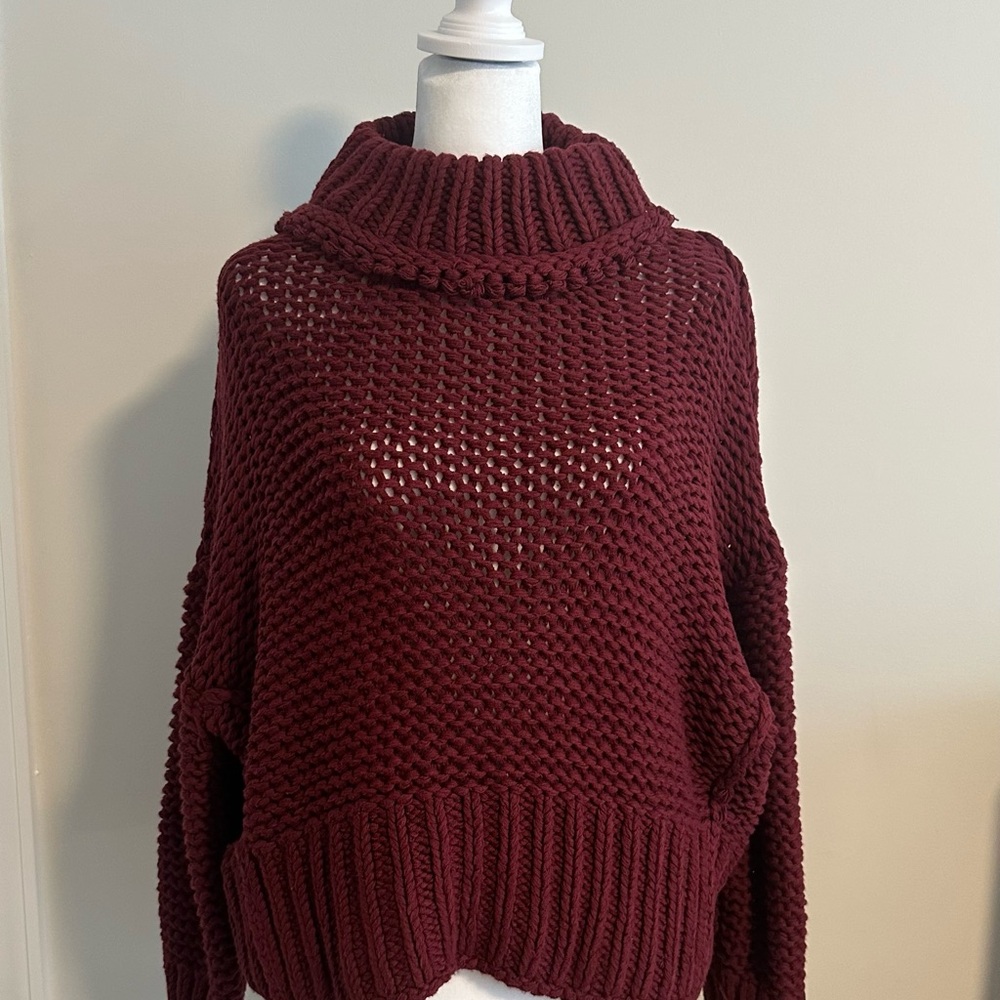 Free People Deep Red Cowl Neck Sweater